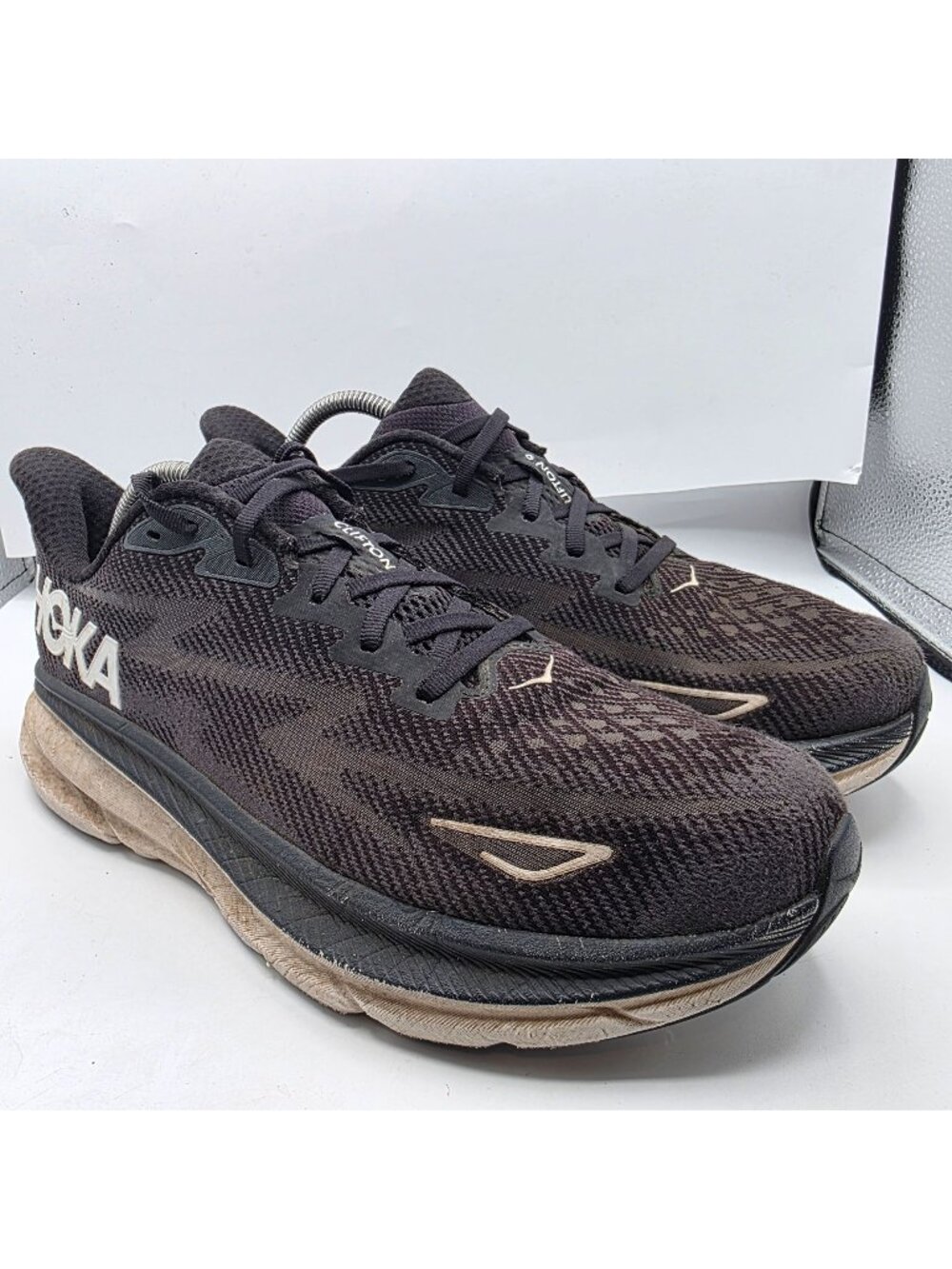 Hoka One One Clifton 9 Womens Size 12 Black Lightweight Athletic Running Shoes